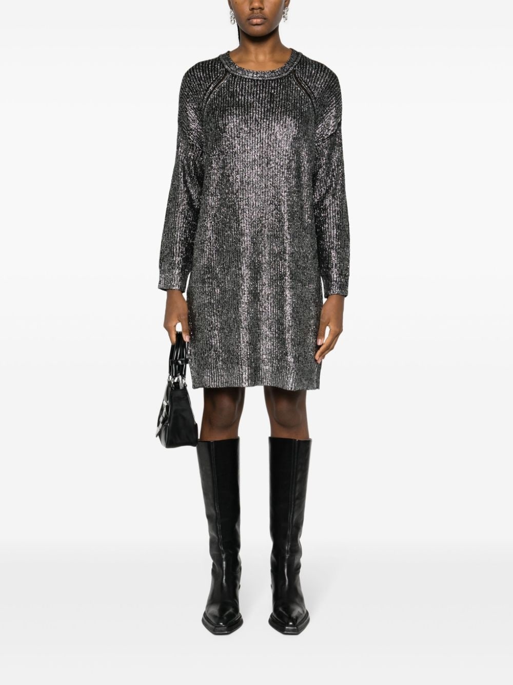 metallic-finish sweater dress - 2