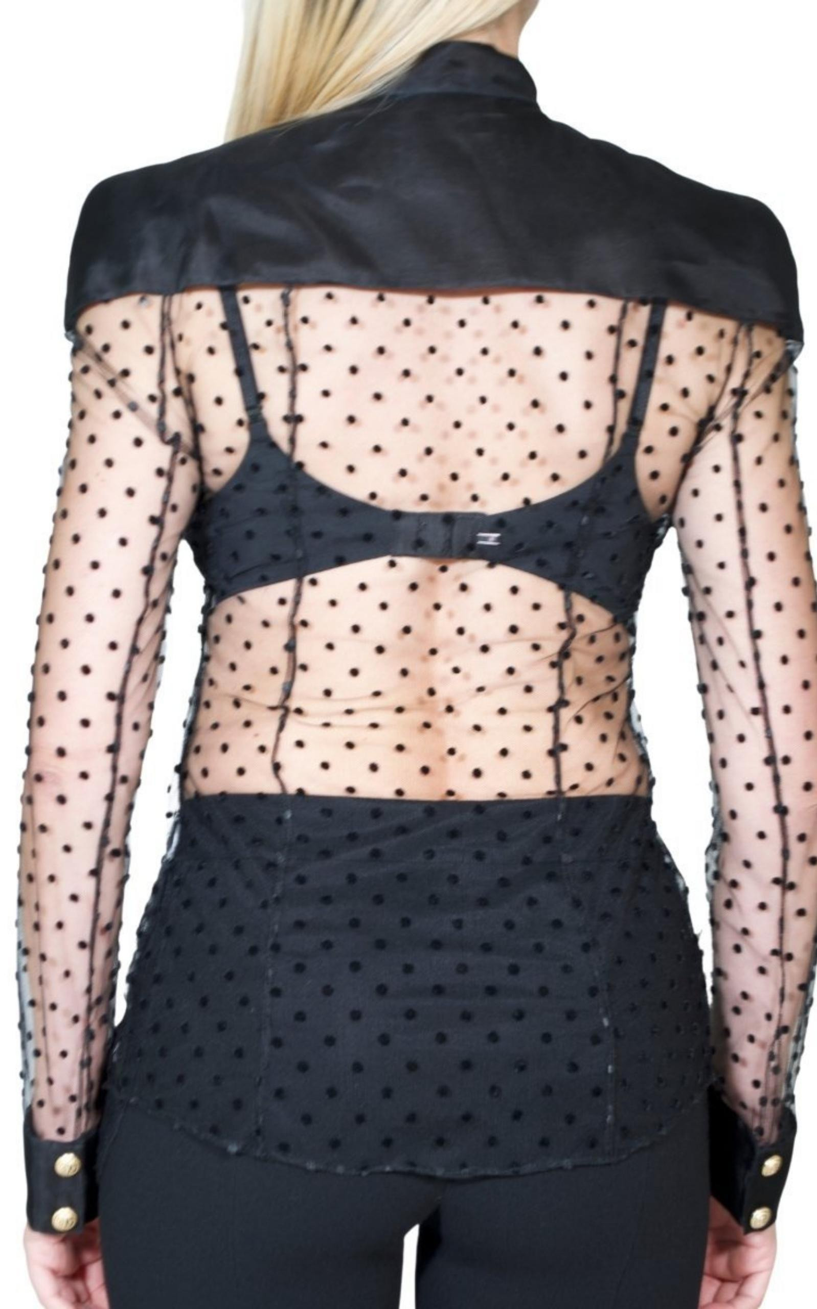 Long Sleeve Black Polka Dot Silk Shirt - 4