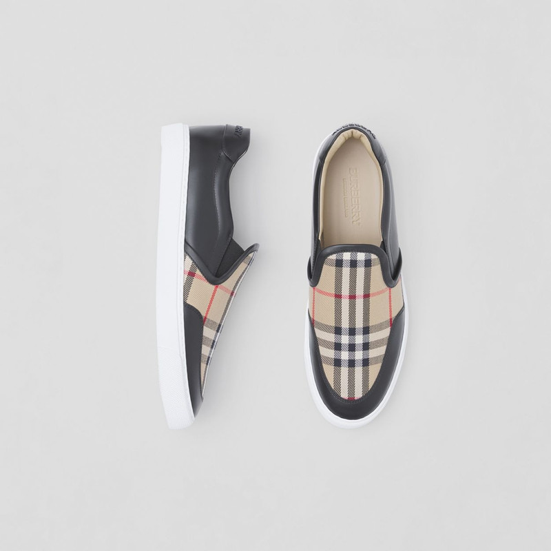 Burberry Leather and Vintage Check Slip-on Sneakers outlook