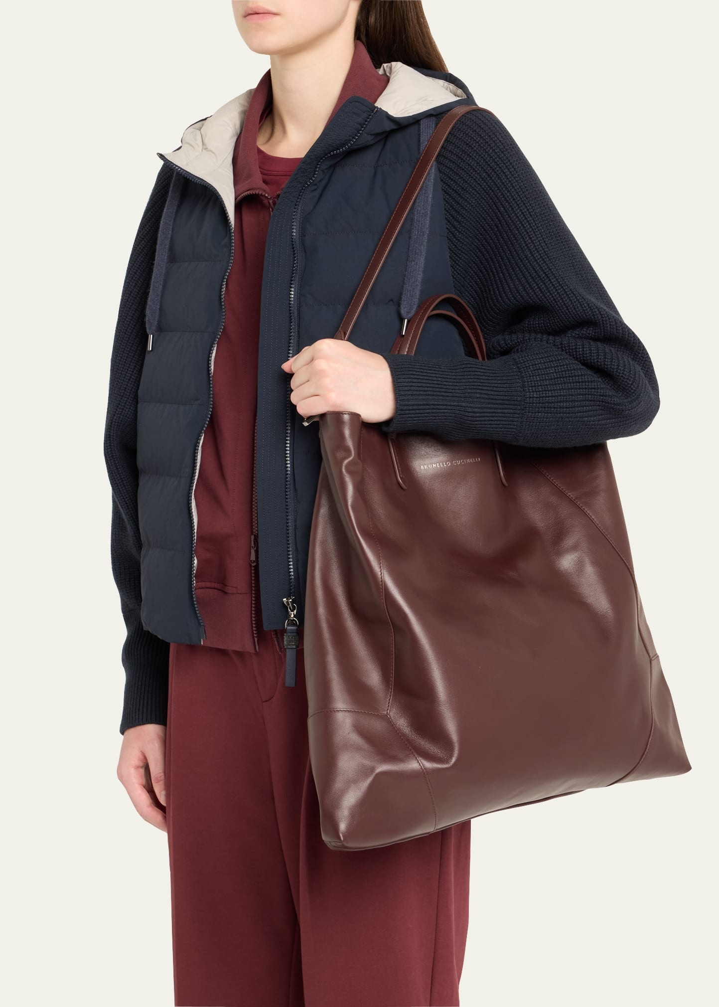 Duo Large Calfskin Shopper Shoulder Bag - 2
