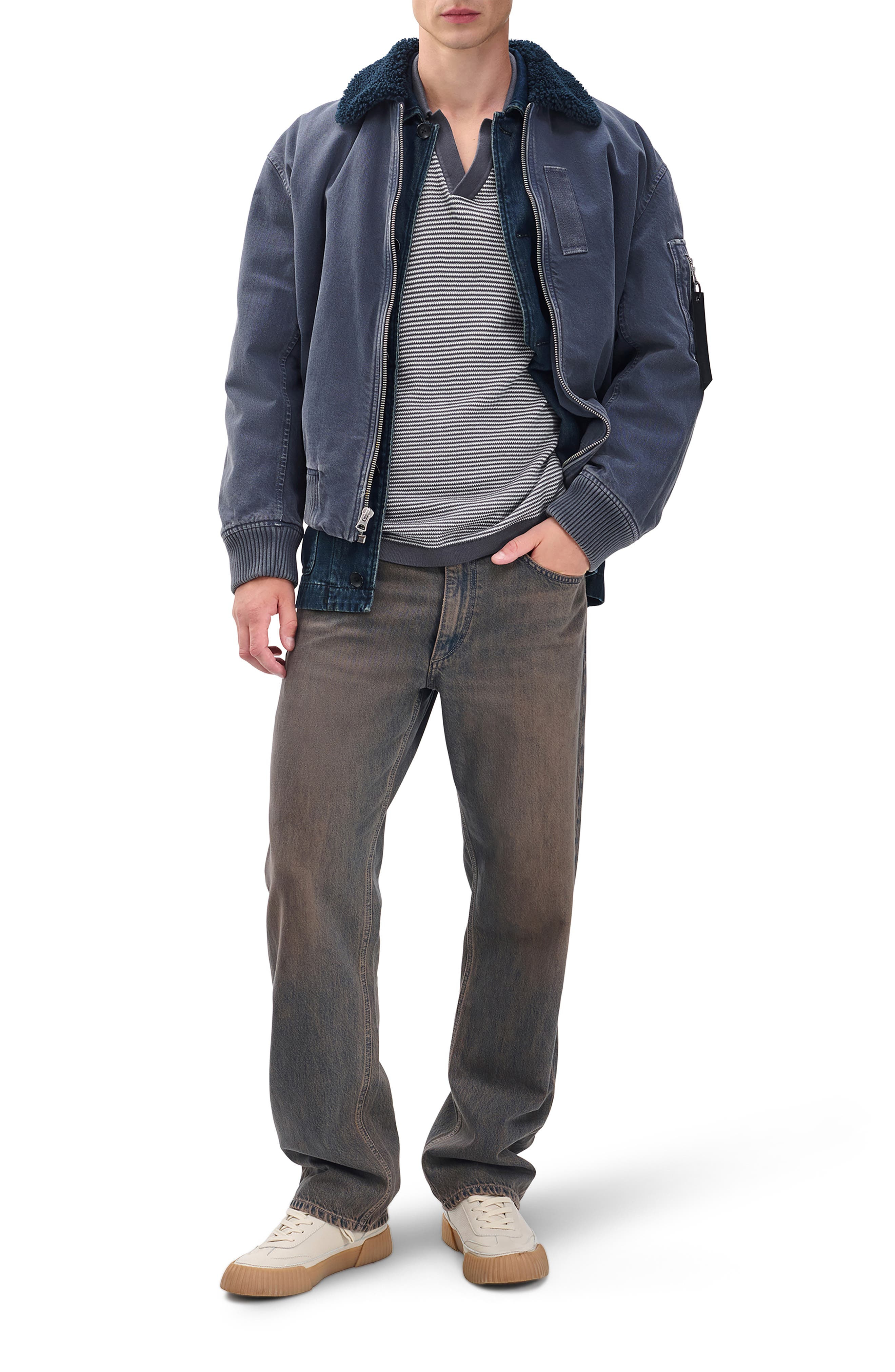 rag & bone Harvey Chevron Johnny Collar Polo in Wet Iron at Nordstrom - 6