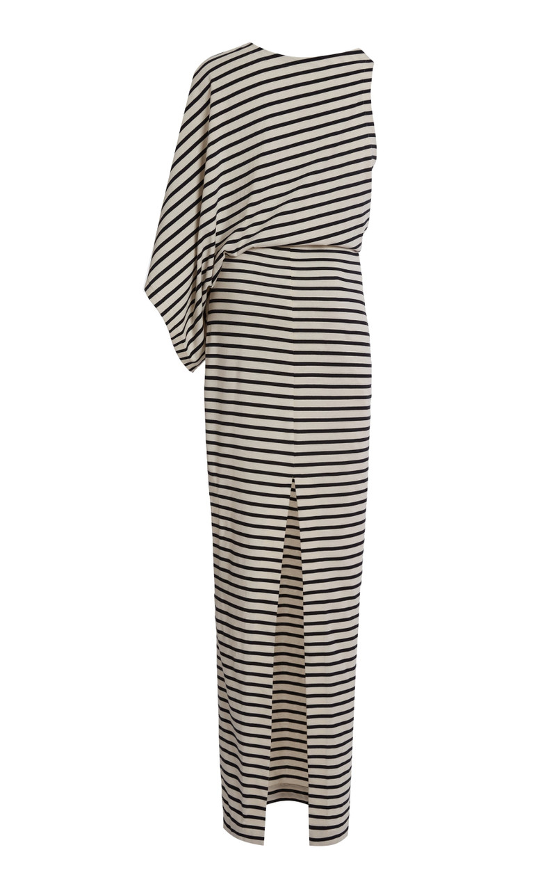 A.W.A.K.E. MODE ASYMMETRIC MAXI DRESS WITH CUT OUT NAVY ECRU STRIPE outlook