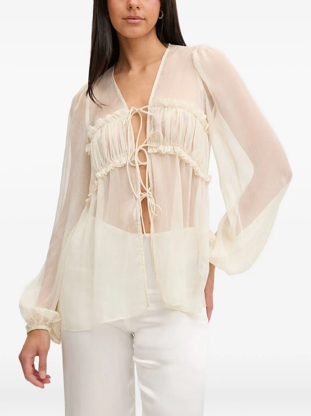 Ashton ruffled tie-fastening blouse - 1