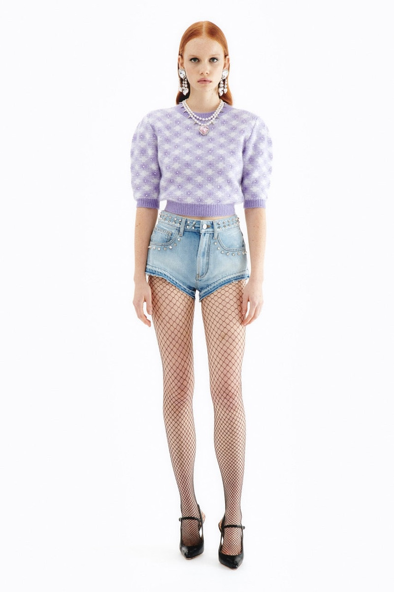 Alessandra Rich VICHY KNITTED JUMPER WITH HOTFIX outlook