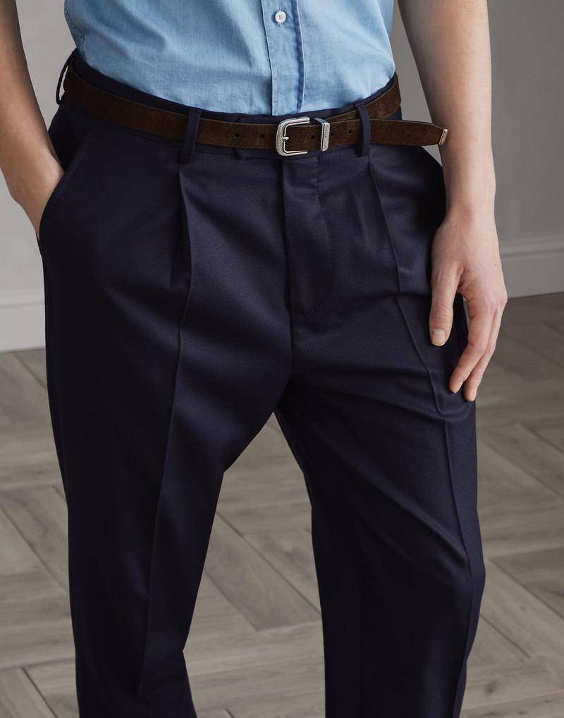 Virgin wool flannel leisure fit trousers with pleat 3