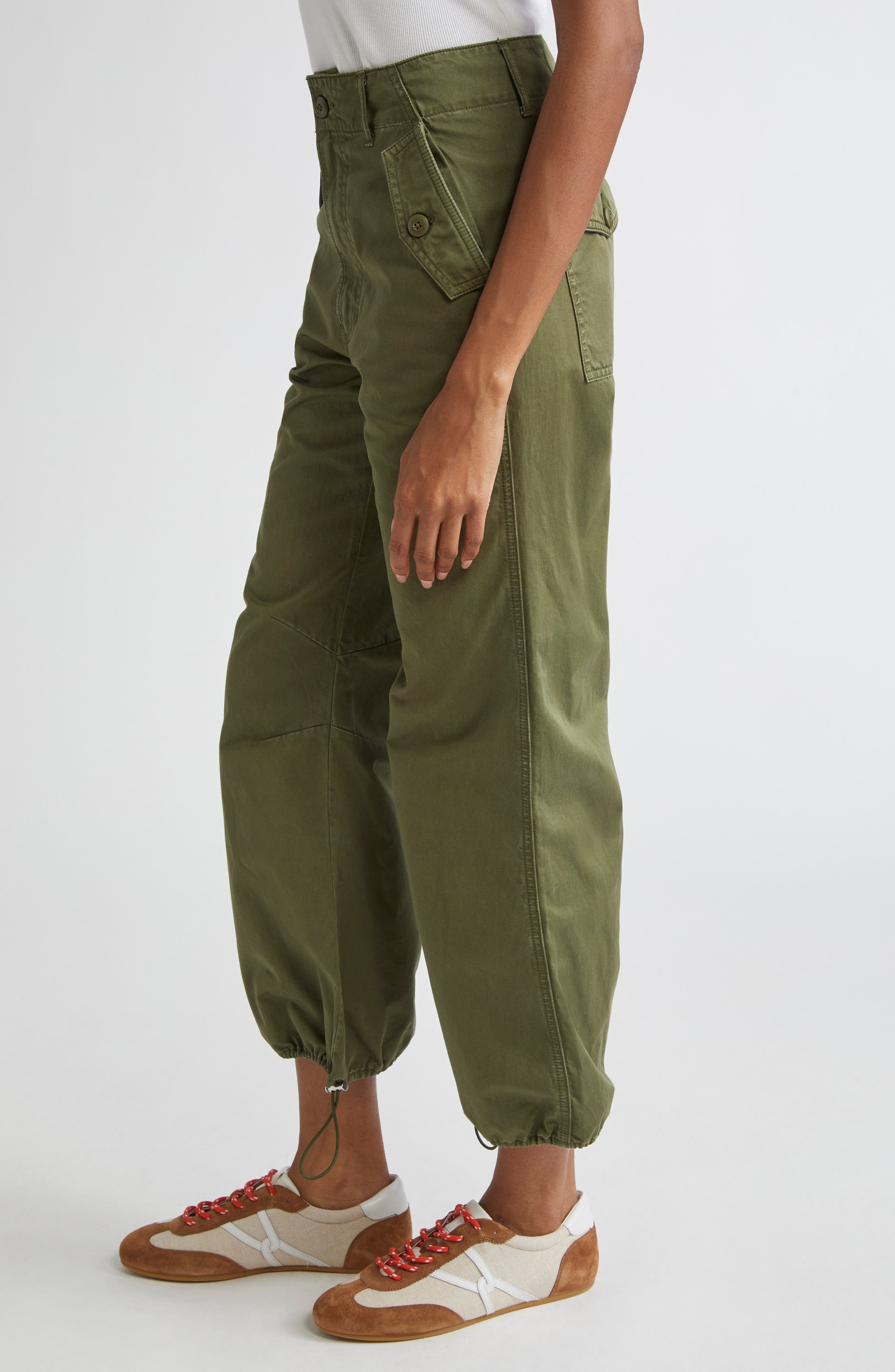Veronica Beard Mandy Cotton Parachute Pants in Army at Nordstrom - 4