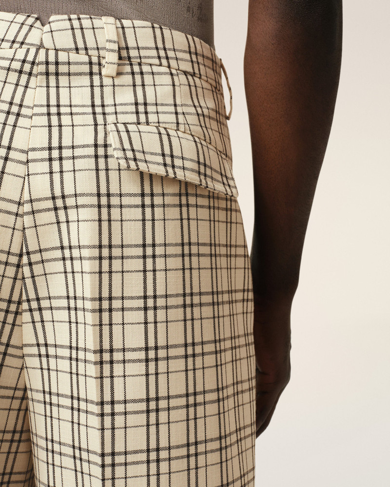 BEIGE CHECKED WOOL WIDE BERMUDA 5