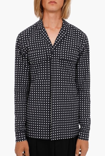 Black cotton shirt with white polka-dots - 5