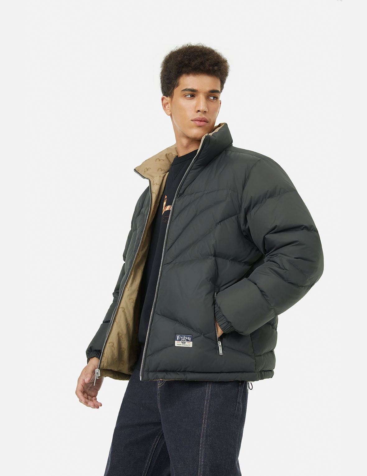 Seagull Print Loose Fit Reversible Down Jacket - 6