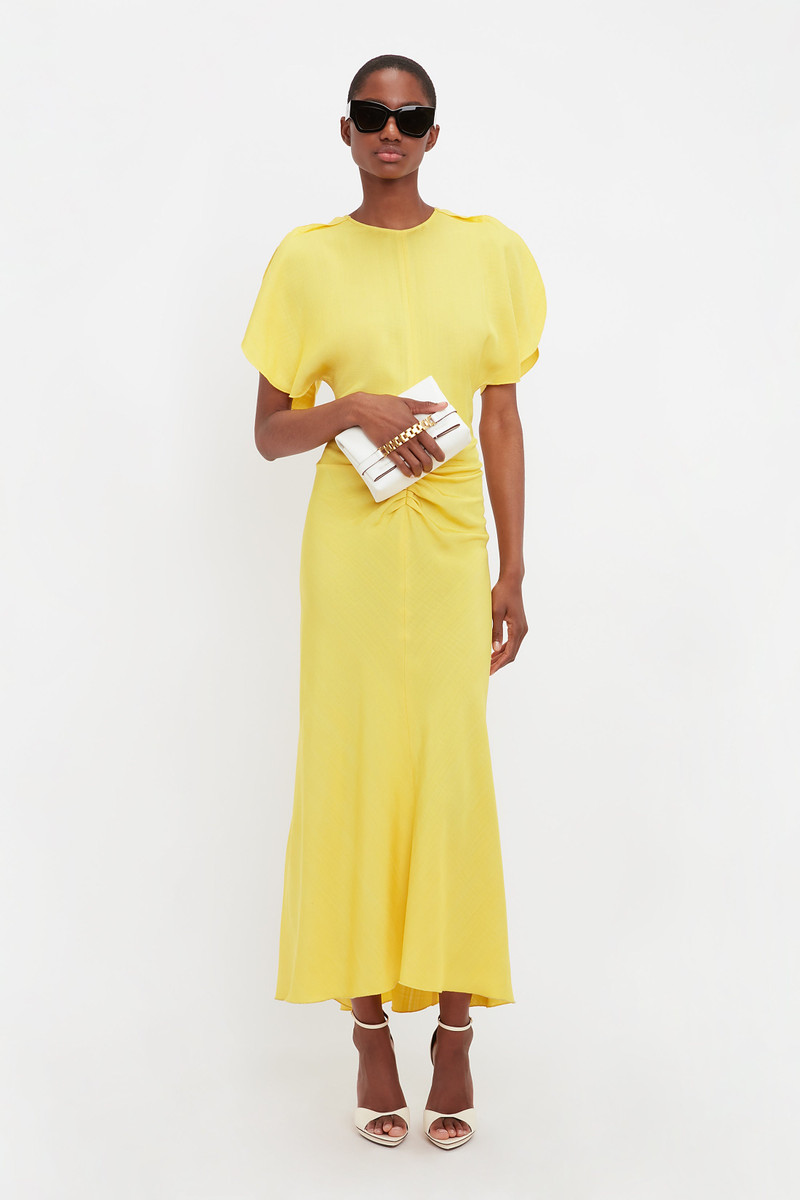 Gathered Waist Midi Dress In Sunflower 4