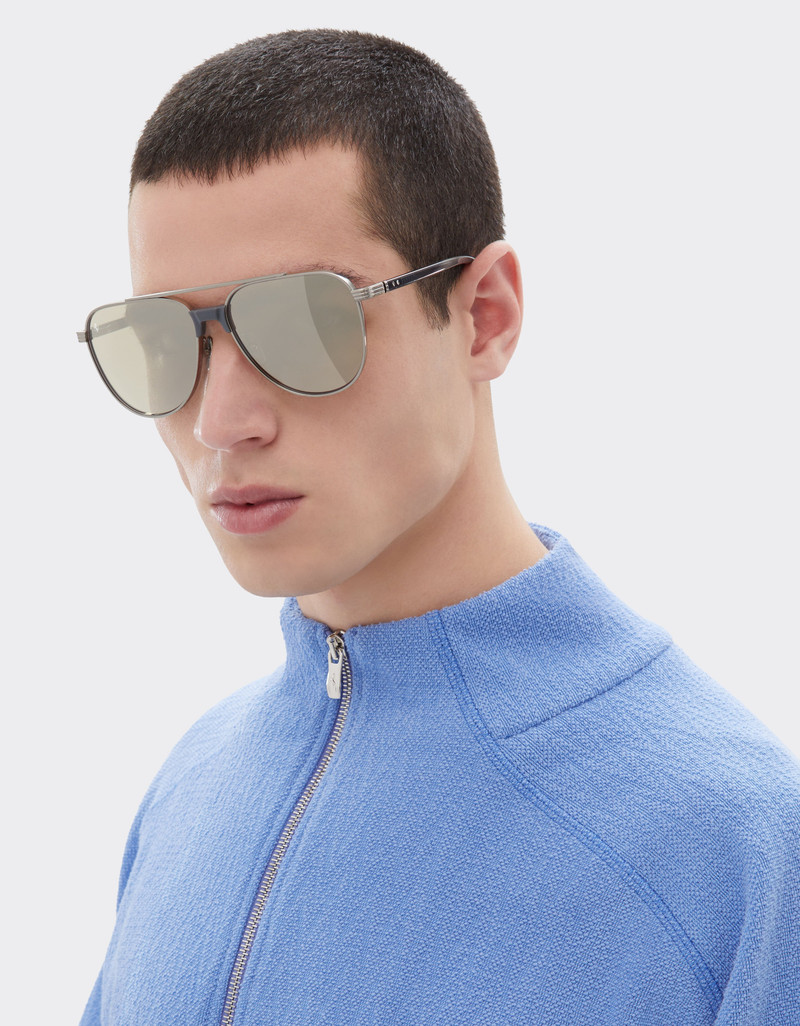Ferrari Ferrari sunglasses in brushed silver titanium and acetate with transparent gold lenses with white m outlook