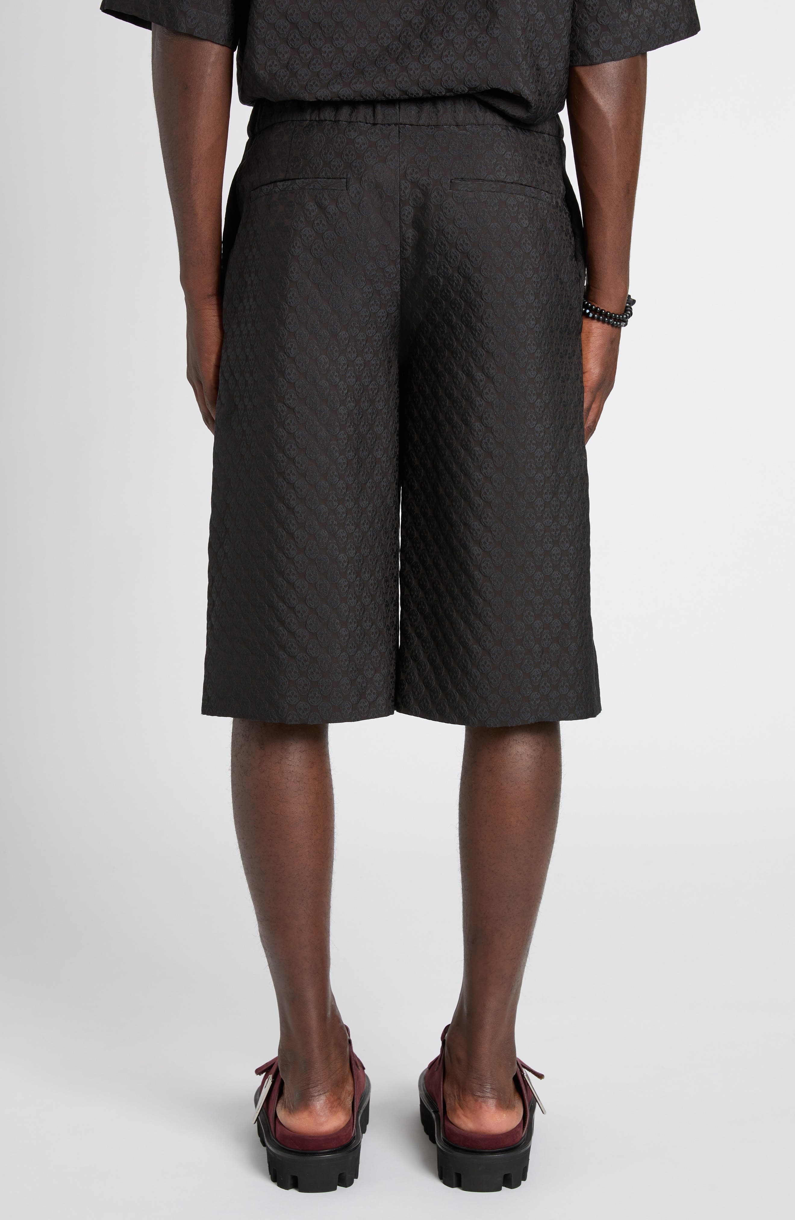 McQueen Skull Jacquard Satin Shorts in Black/Black at Nordstrom - 3