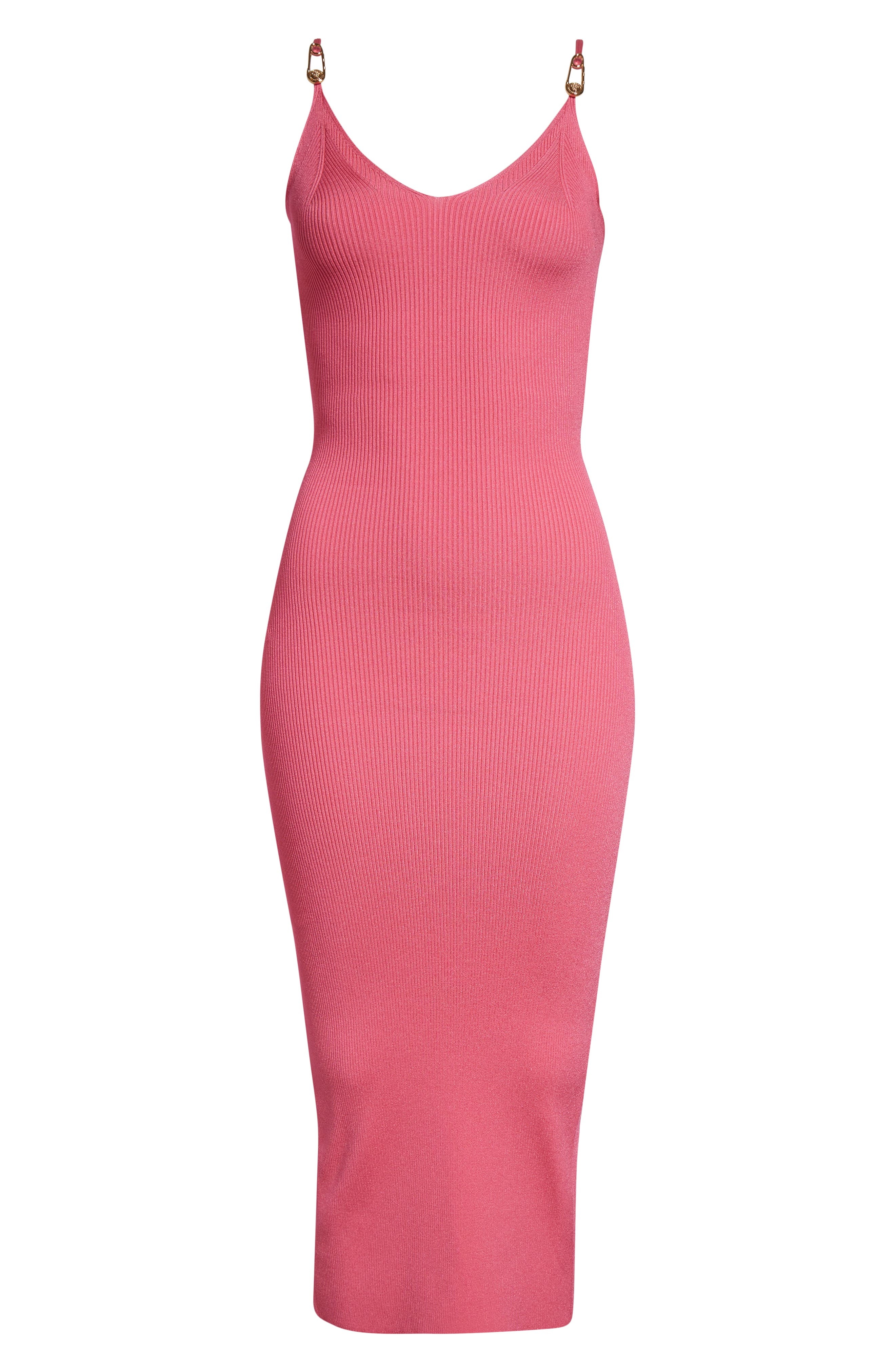 Versace Safety Pin Rib Knit Midi Dress in Dragon Fruit at Nordstrom - 5