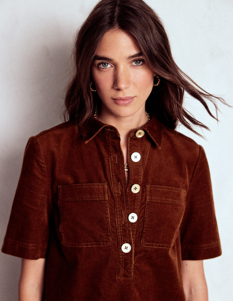 Zia Cord Pocket Shirt Dress-Copper Brown 3