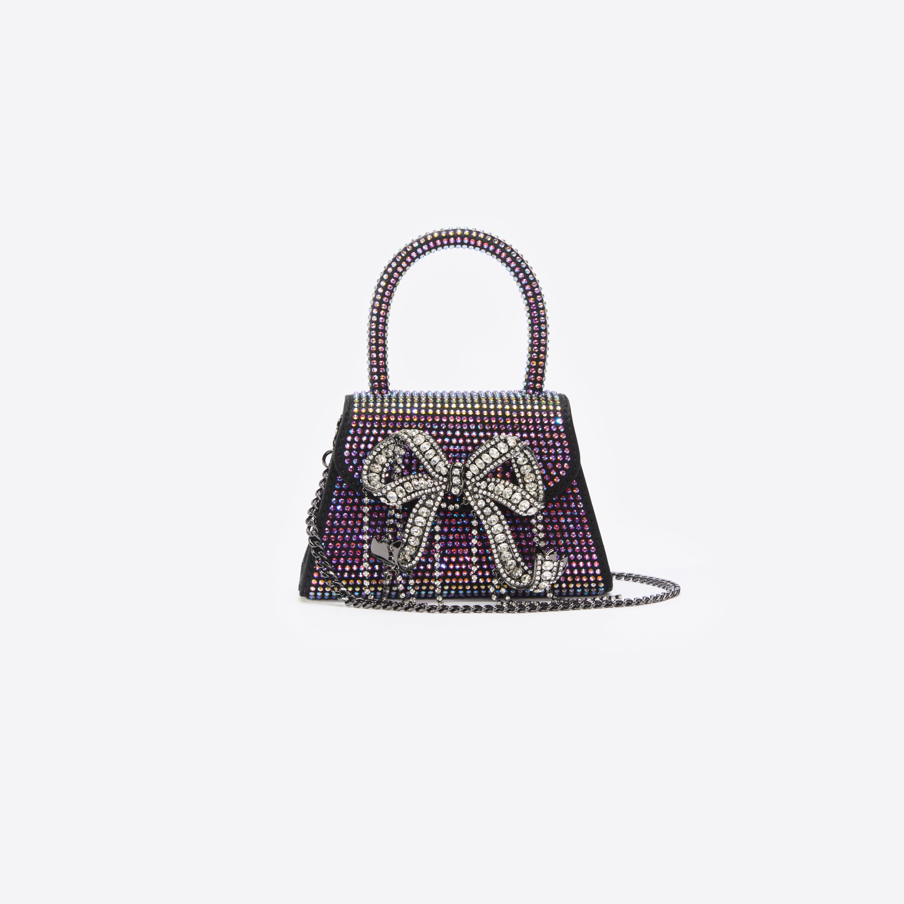 Black Satin Rhinestone Micro Bow Bag - 4