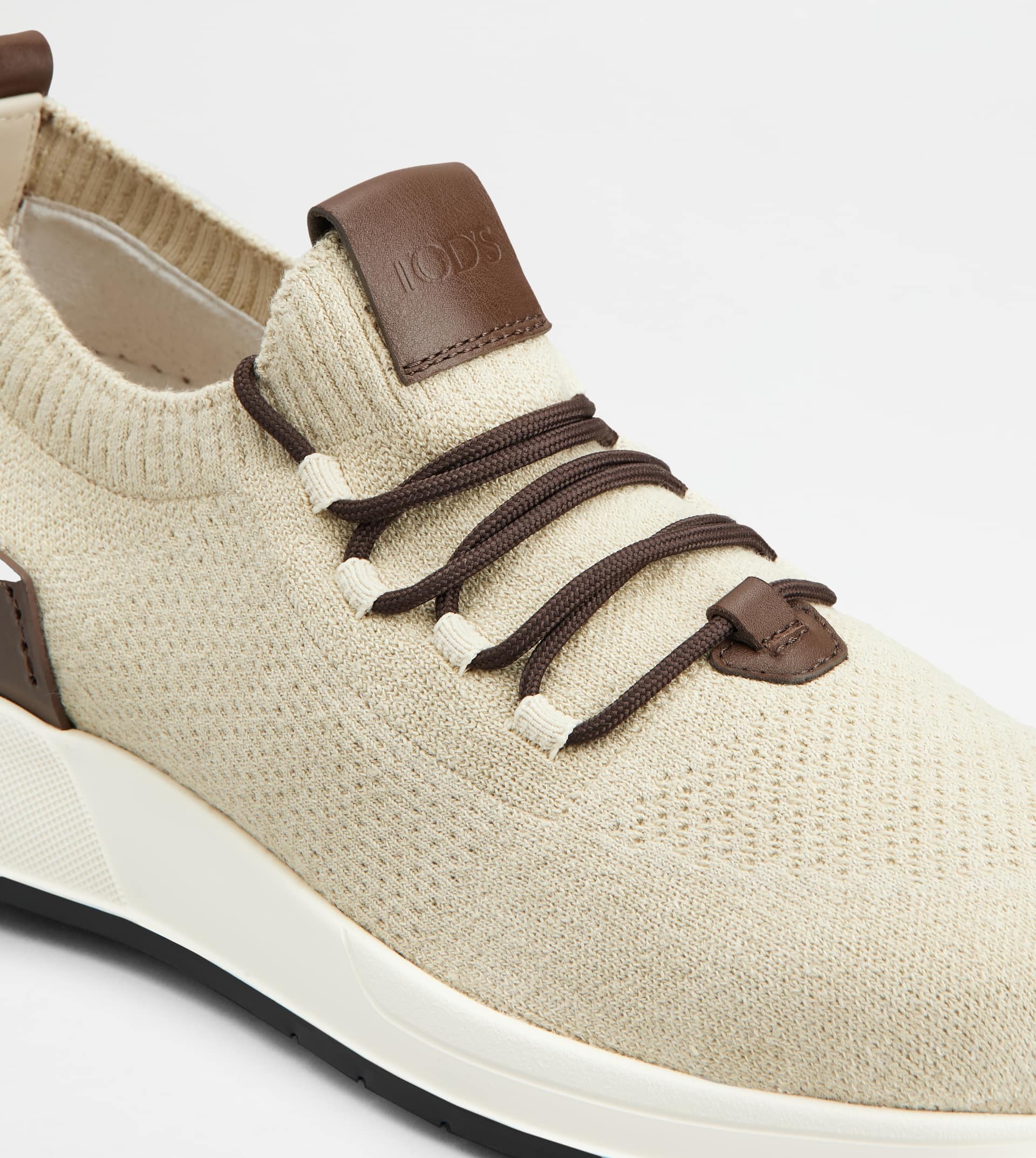 SOCK SNEAKERS IN TECHNICAL FABRIC AND LEATHER - OFF WHITE, BROWN - 5