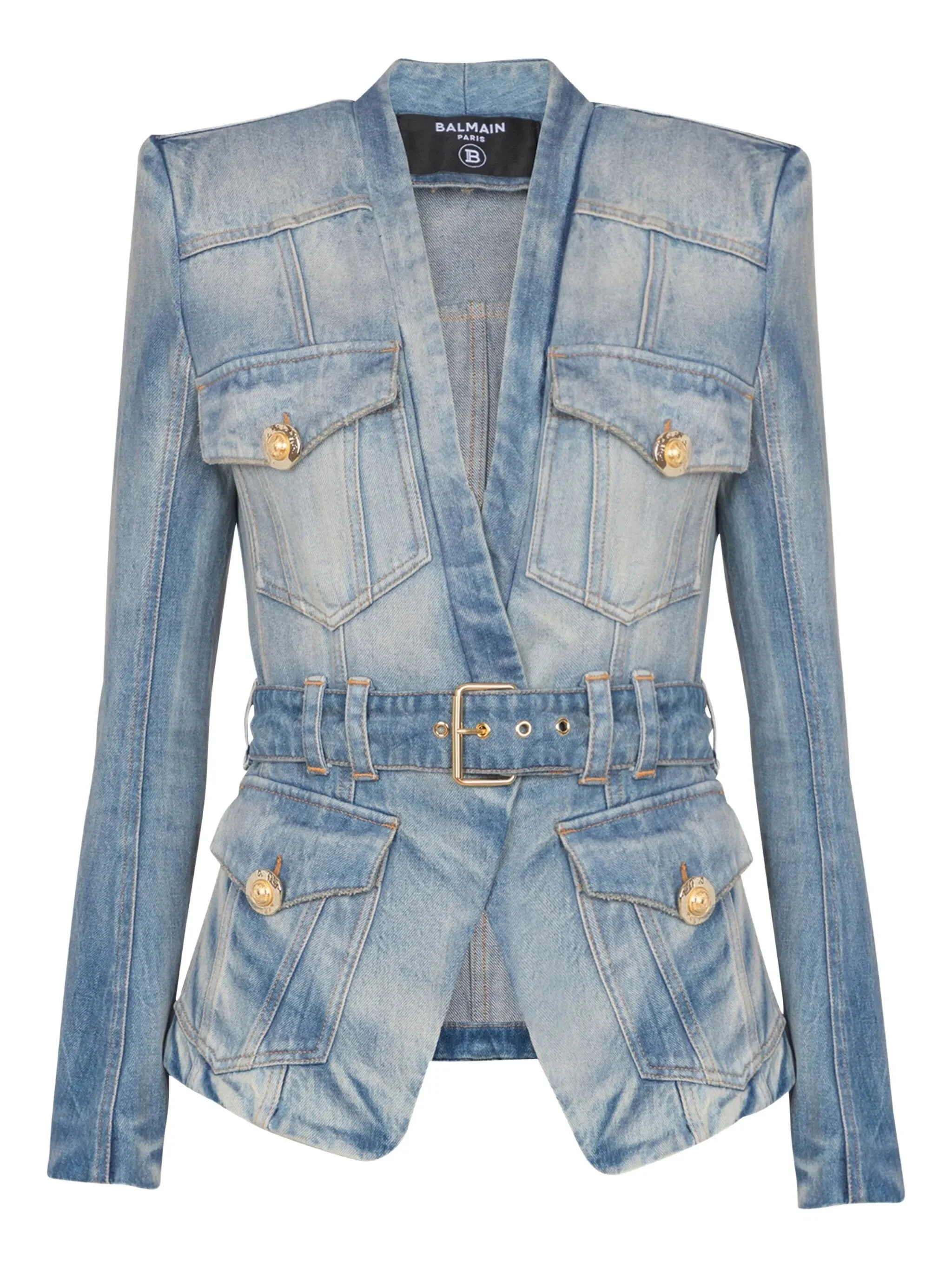 belted denim jacket - 1