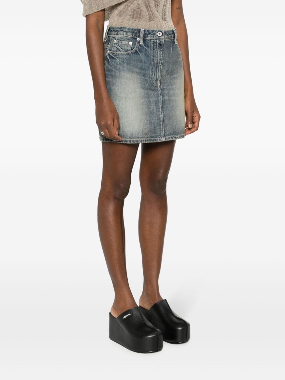 logo-embroidered cotton miniskirt - 3