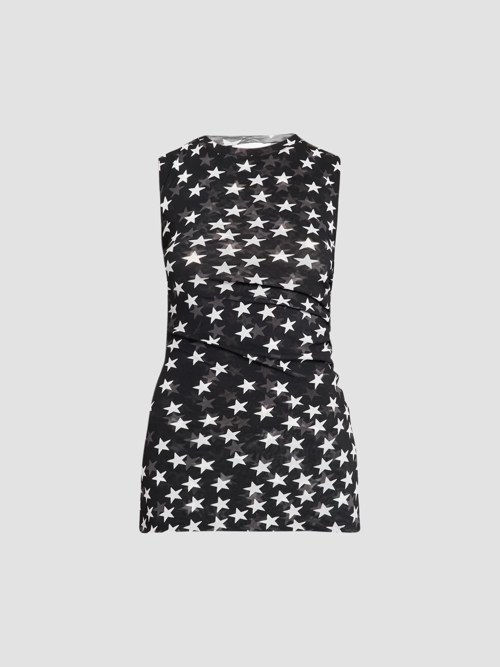 Women's Star Print Mesh Sleeveless Top - Black White - 1