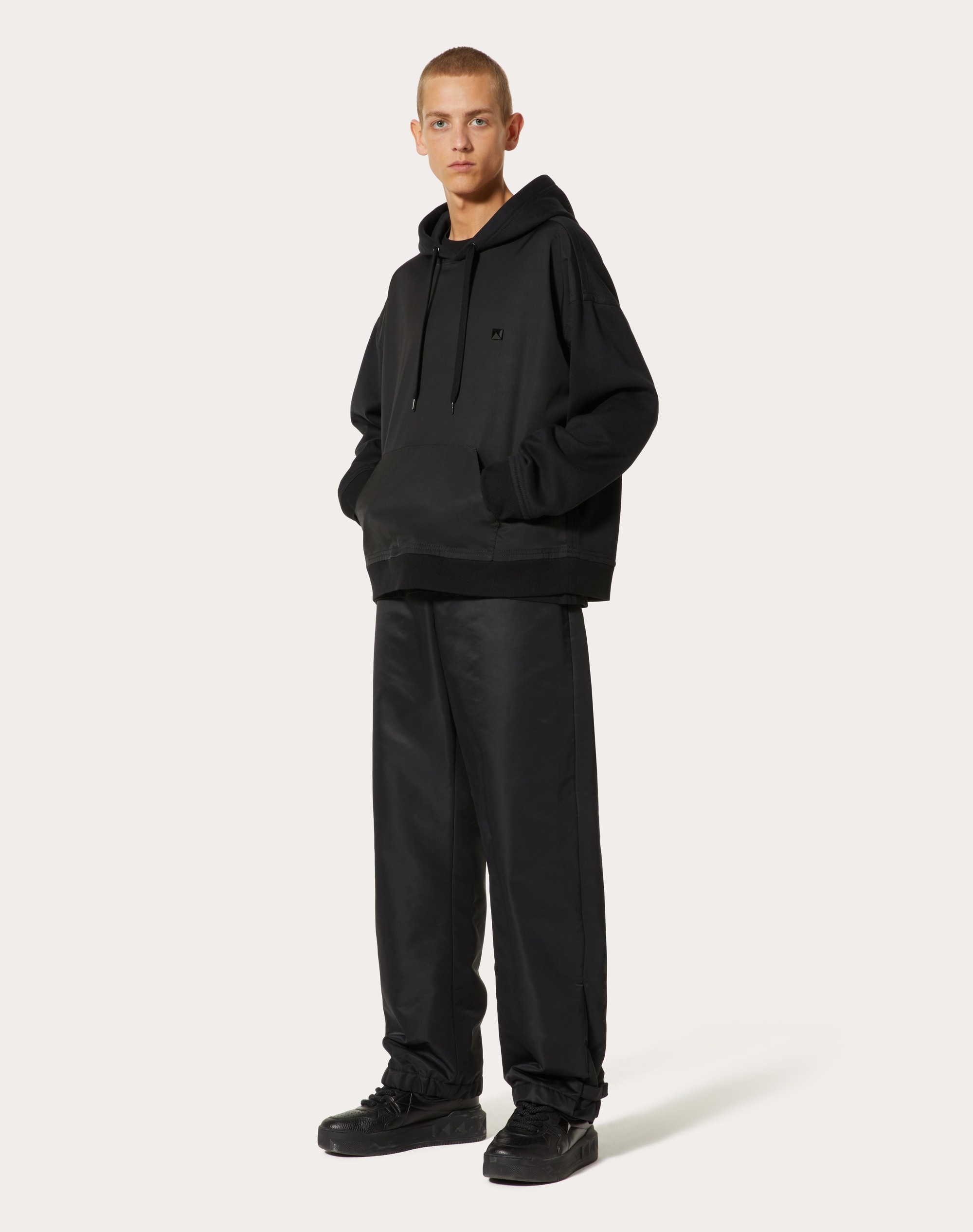 COTTON SWEATSHIRT WITH NYLON PANEL AND STUD DETAIL - 2