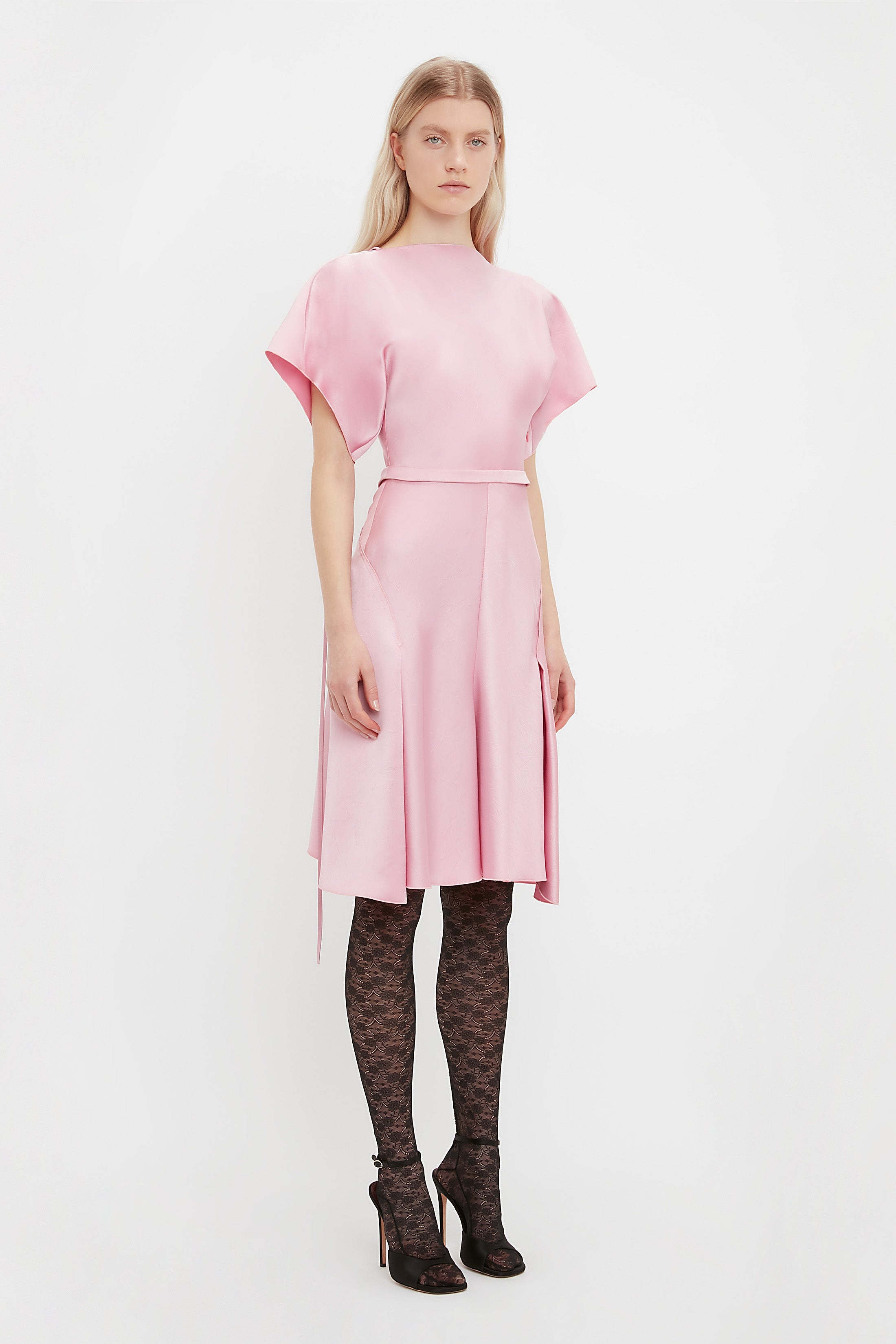 Draped Sleeve Cut Out Mini Dress In Rose - 4
