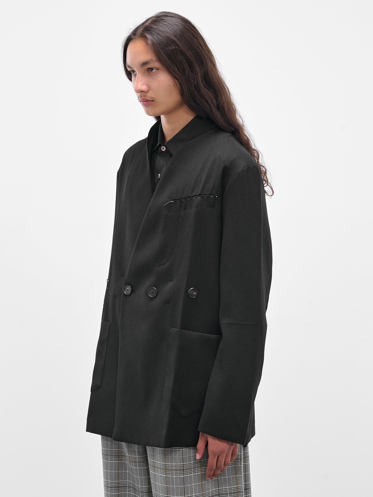 Black Wool Lapelless Origami Jacket - 2