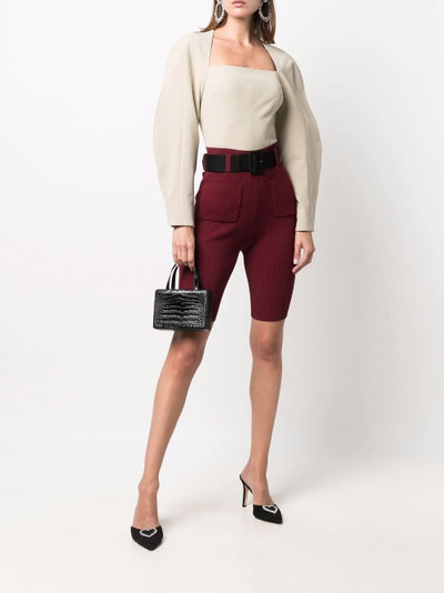 self-portrait ribbed-knit belted shorts outlook