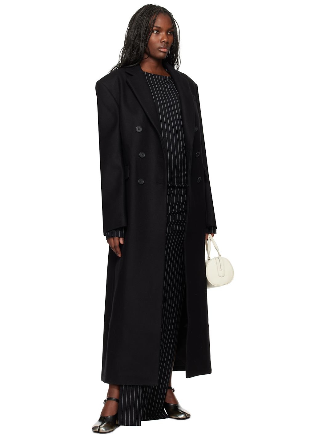 Black Portrait Wool Coat - 4