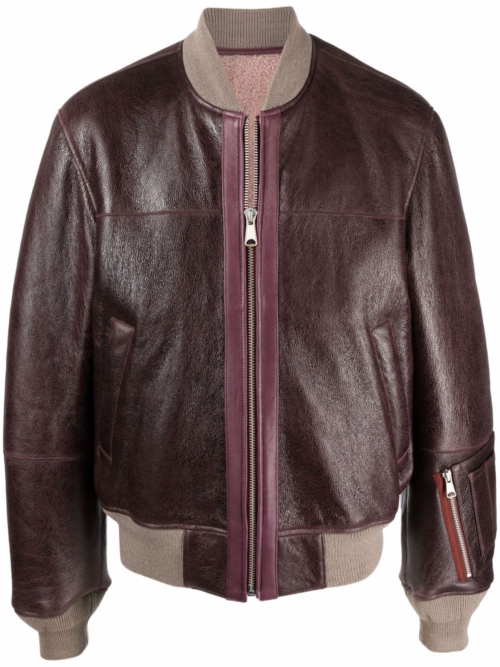 zip-pocket leather bomber jacket - 1