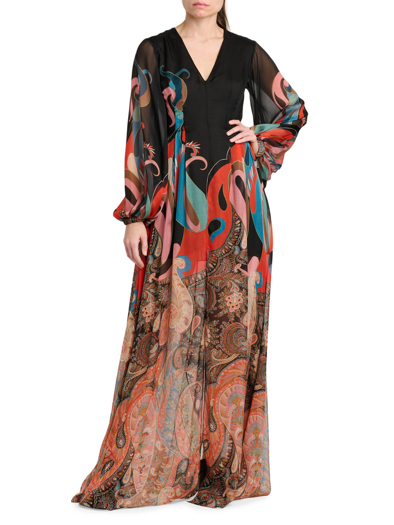 Women's Lotus Paisley Print A-Line Gown - Printed Black Base 3