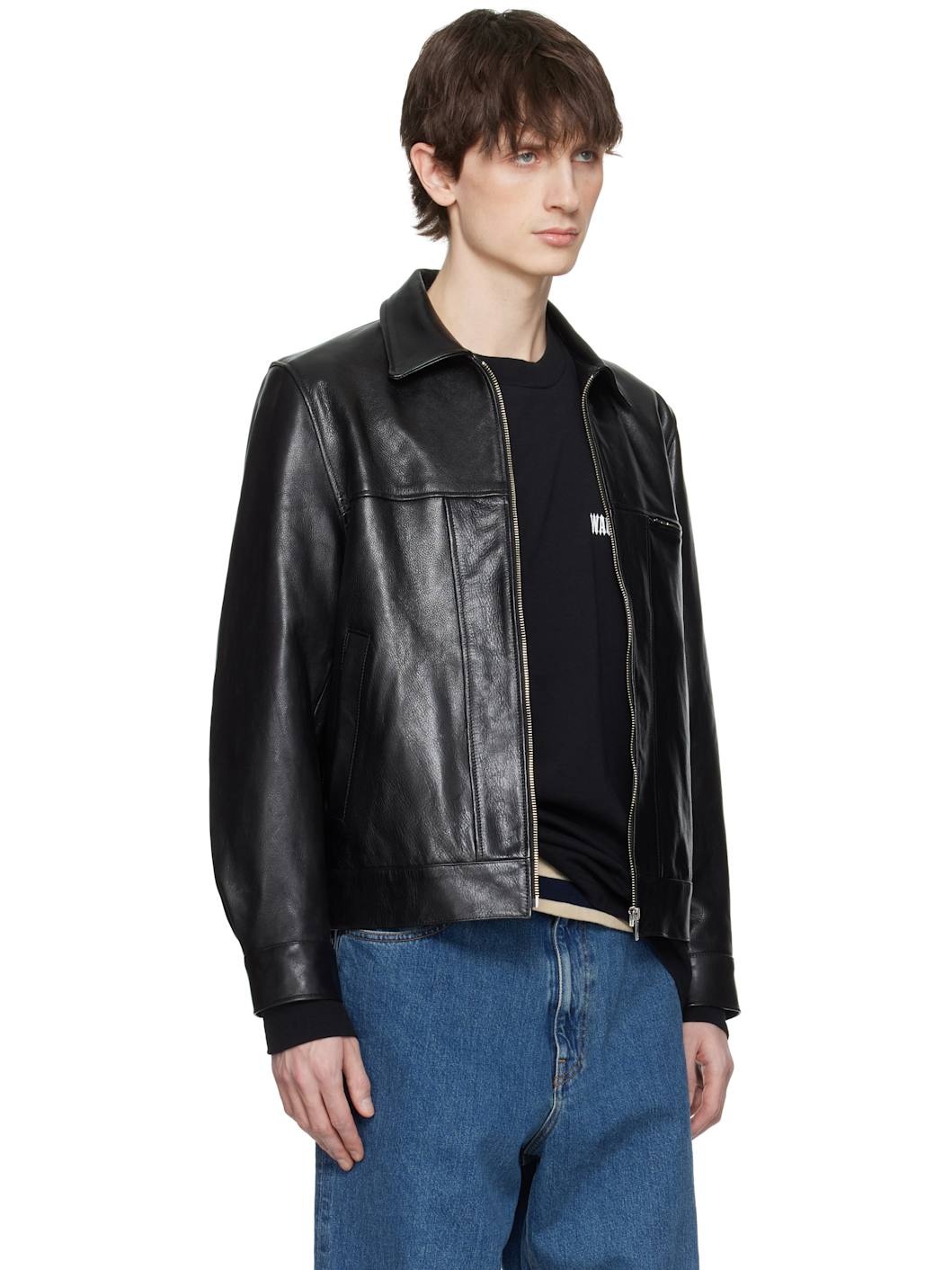 Black Grained Leather Jacket - 2