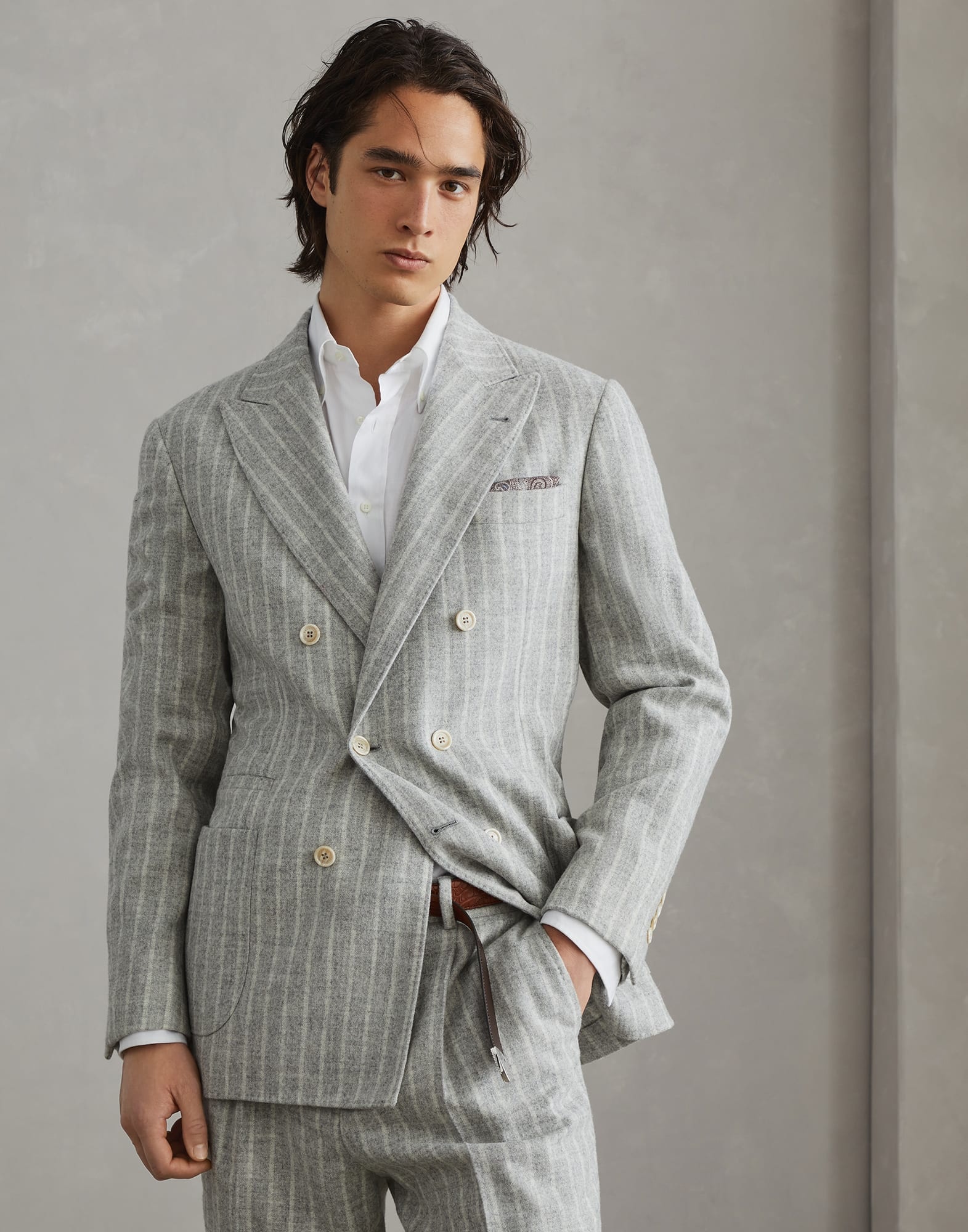 ジャケット BRUNELLO CUCINELLI SS24 BLAZER (MH5612033 C455 CHALK) Brunello Cucinelli Comfort alpaca and wool chalk stripe one