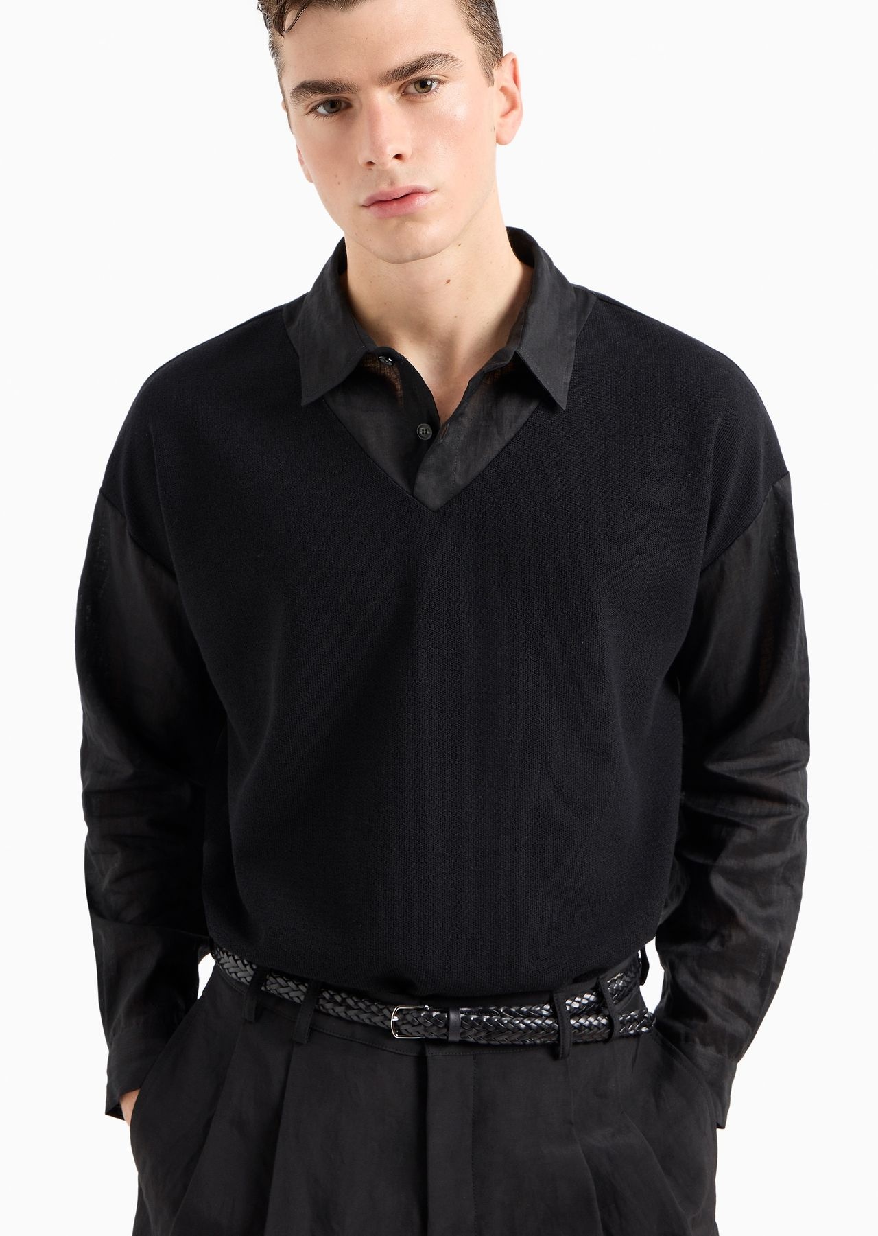 Long-sleeved, cotton and wool polo shirt - 7