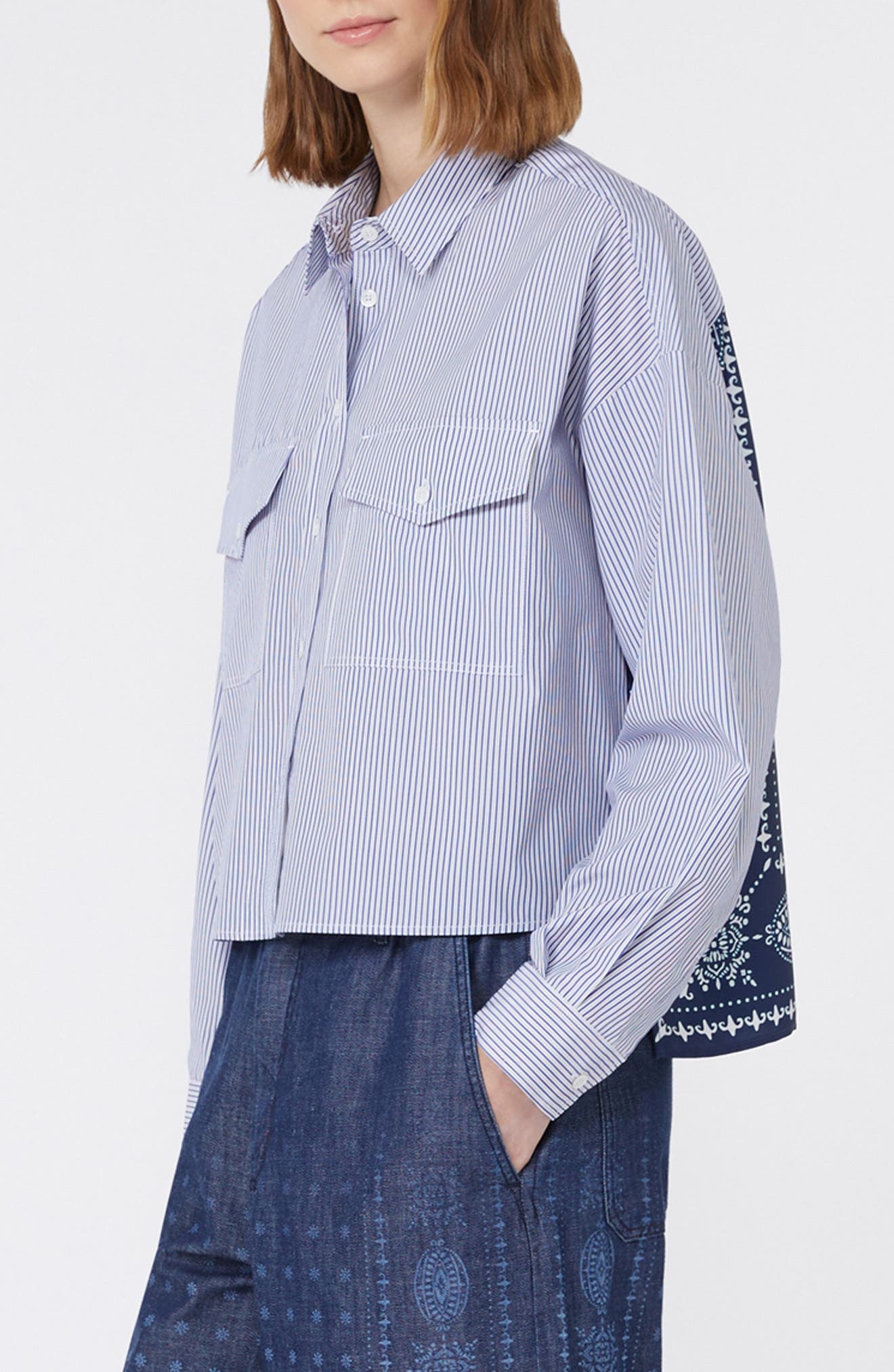 Weekend Max Mara Doria Stripe Colorblock Button-Up Shirt in Navy at Nordstrom - 3