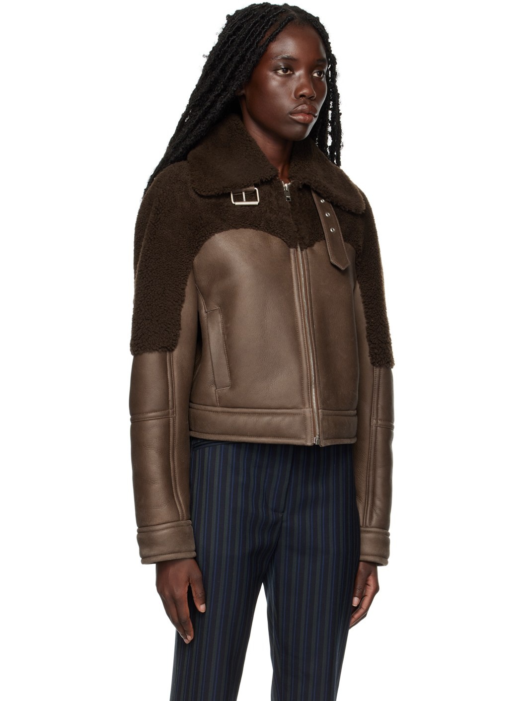 Brown Buckle Shearling Jacket - 2
