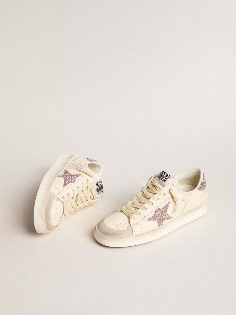 Golden Goose Stardan in nappa and suede with pink glitter star and heel tab outlook