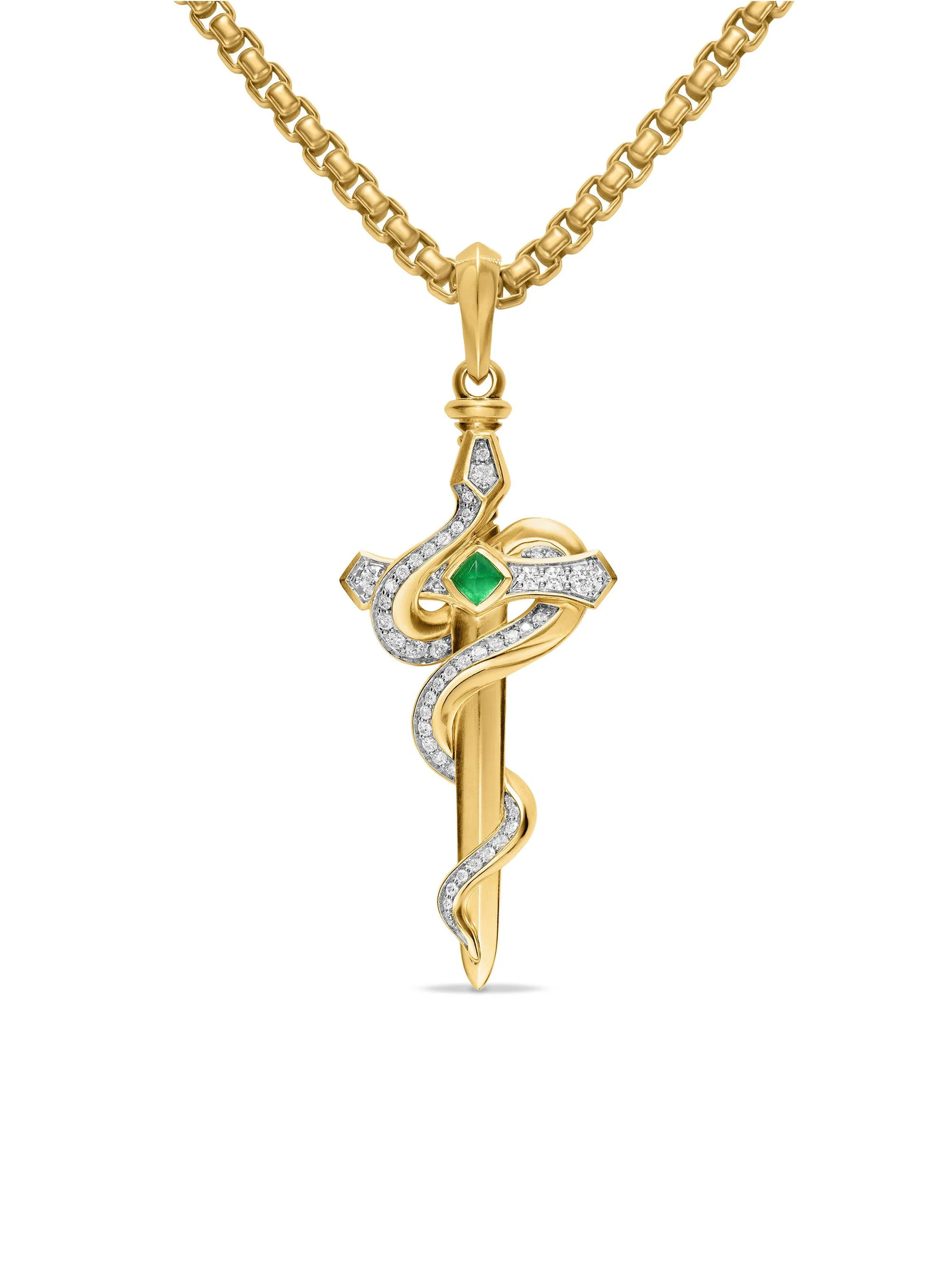 Men's Ouroboros Snake Amulet in 18K Yellow Gold - Emerald - 1