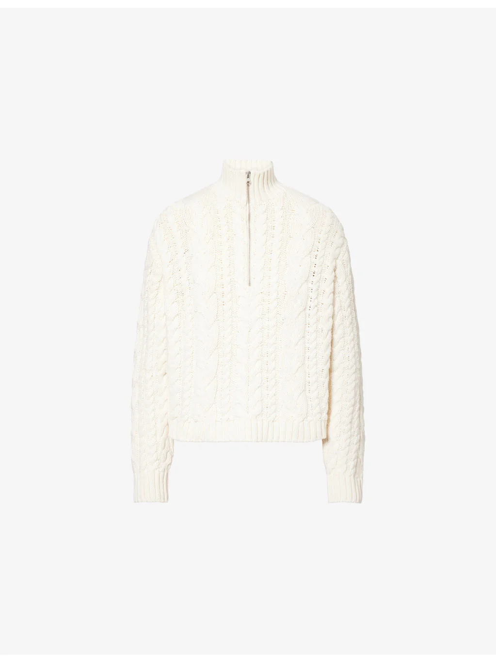 Cable-Knit Half-Zip Cotton Jumper - 1