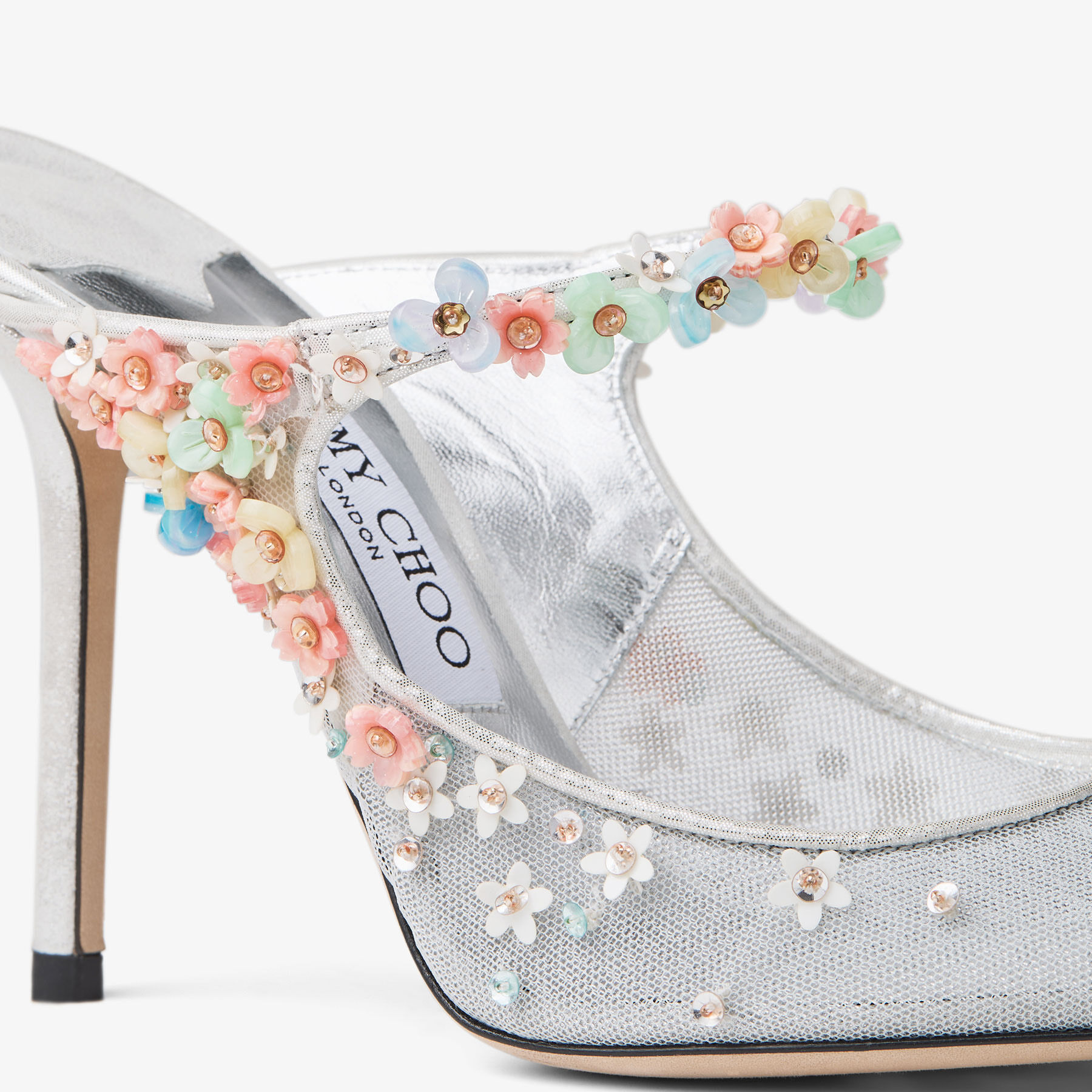 Bing Daisy 100
Silver Metallic Mesh Mule with Floral Embellishments - 3
