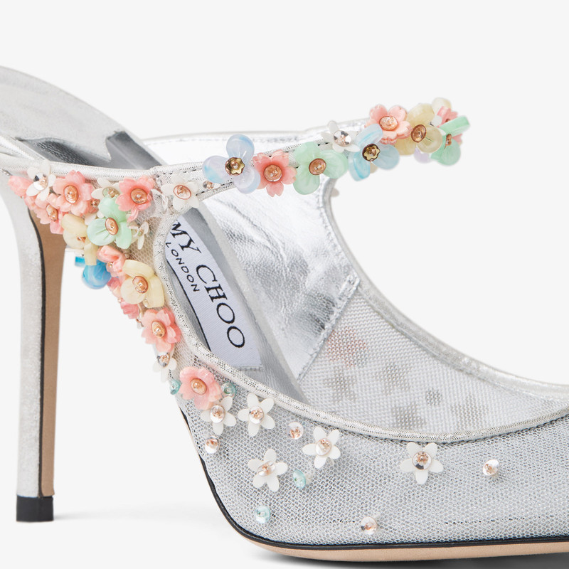 Bing Daisy 100 Silver Metallic Mesh Mule with Floral Embellishments 3