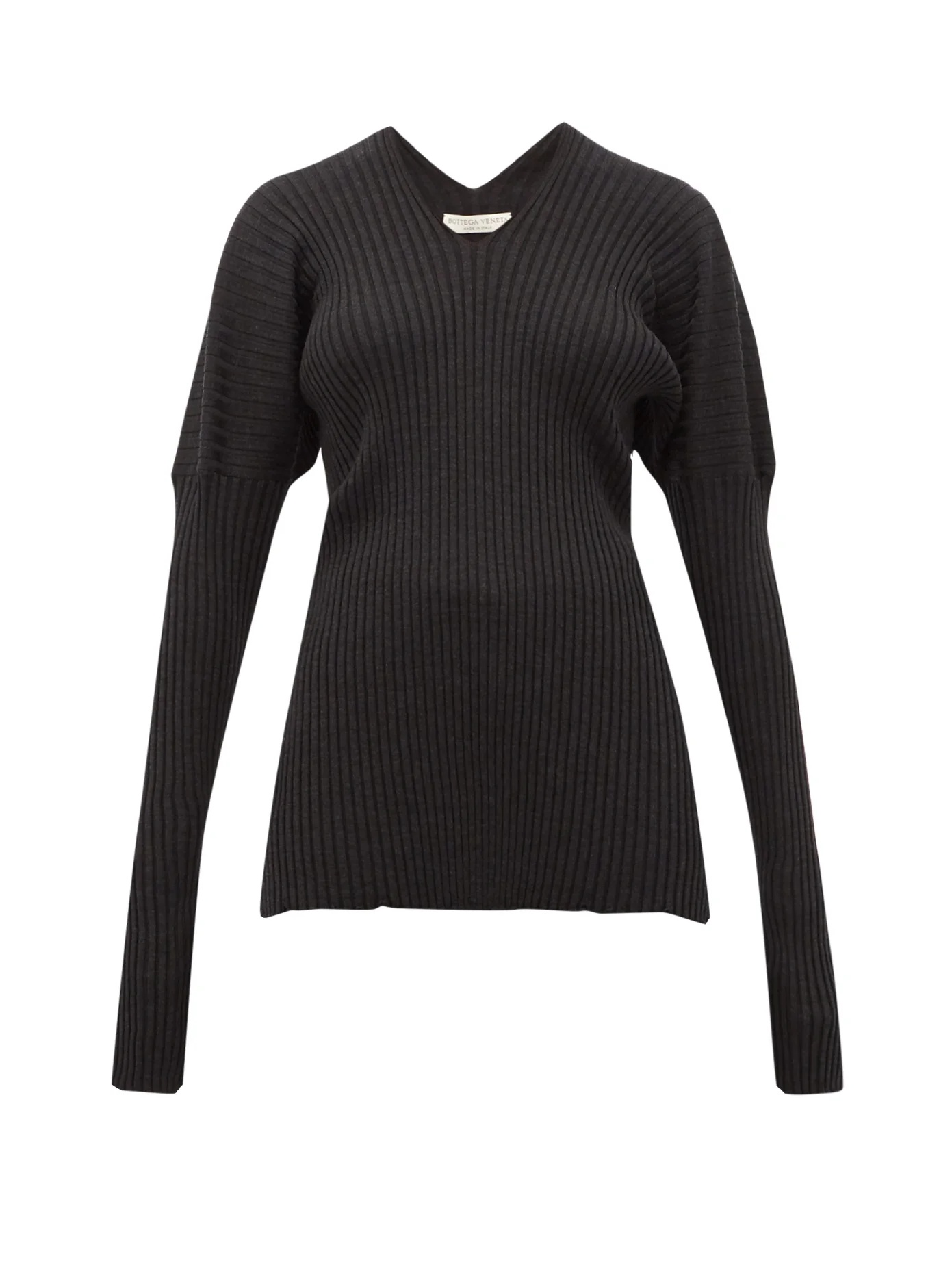 V-neck ribbed wool sweater - 1