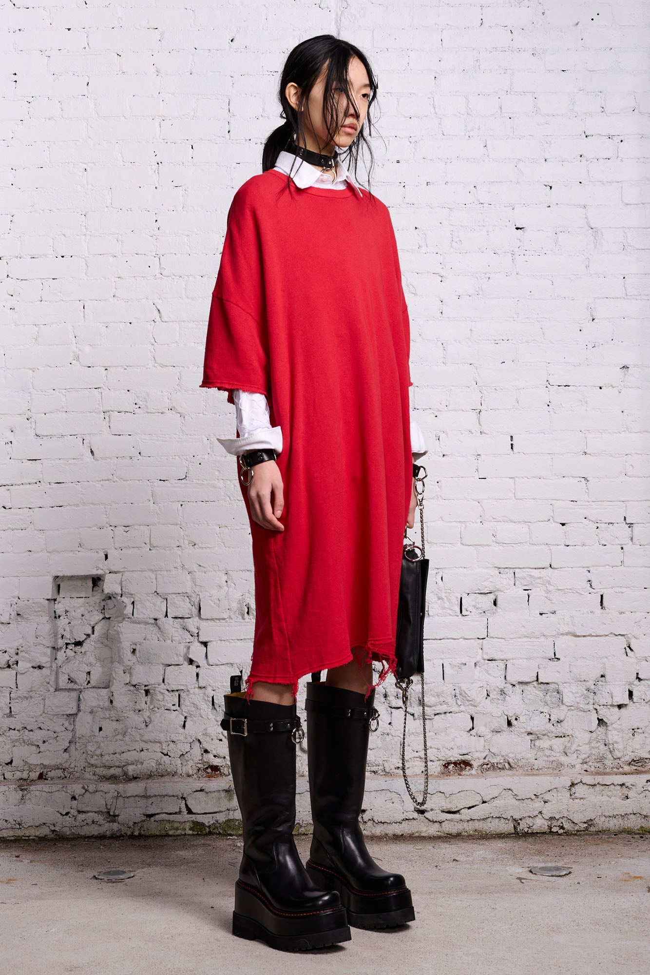 ELONGATED SHIRTDRESS - RED - 4