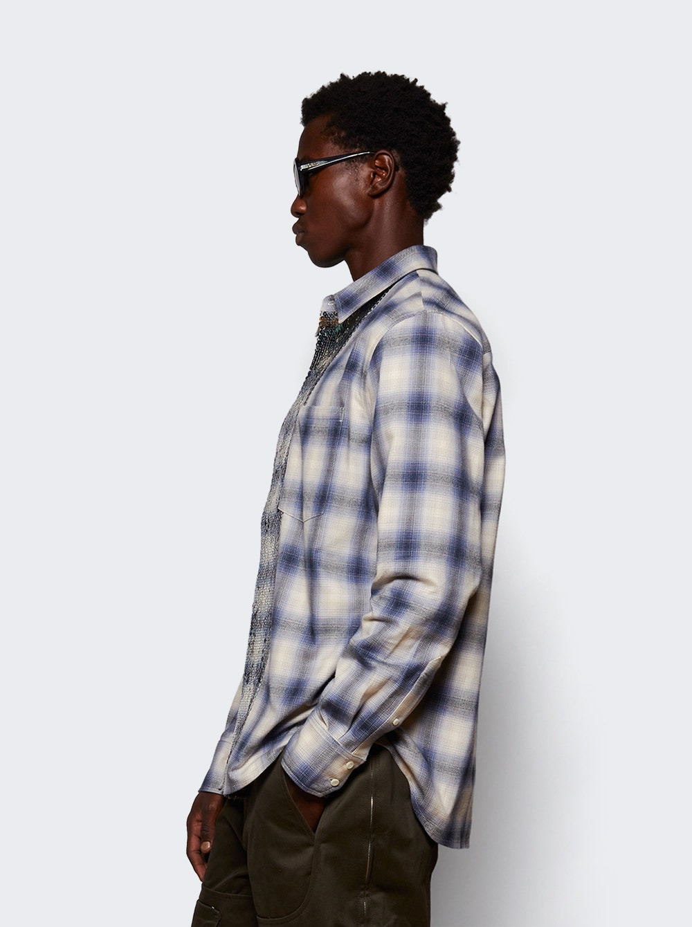 Sequin Plaid Shirt White And Blue - 3