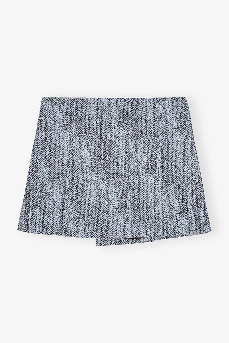 BLUE COTTON TWEED WRAP MINI SKIRT 1