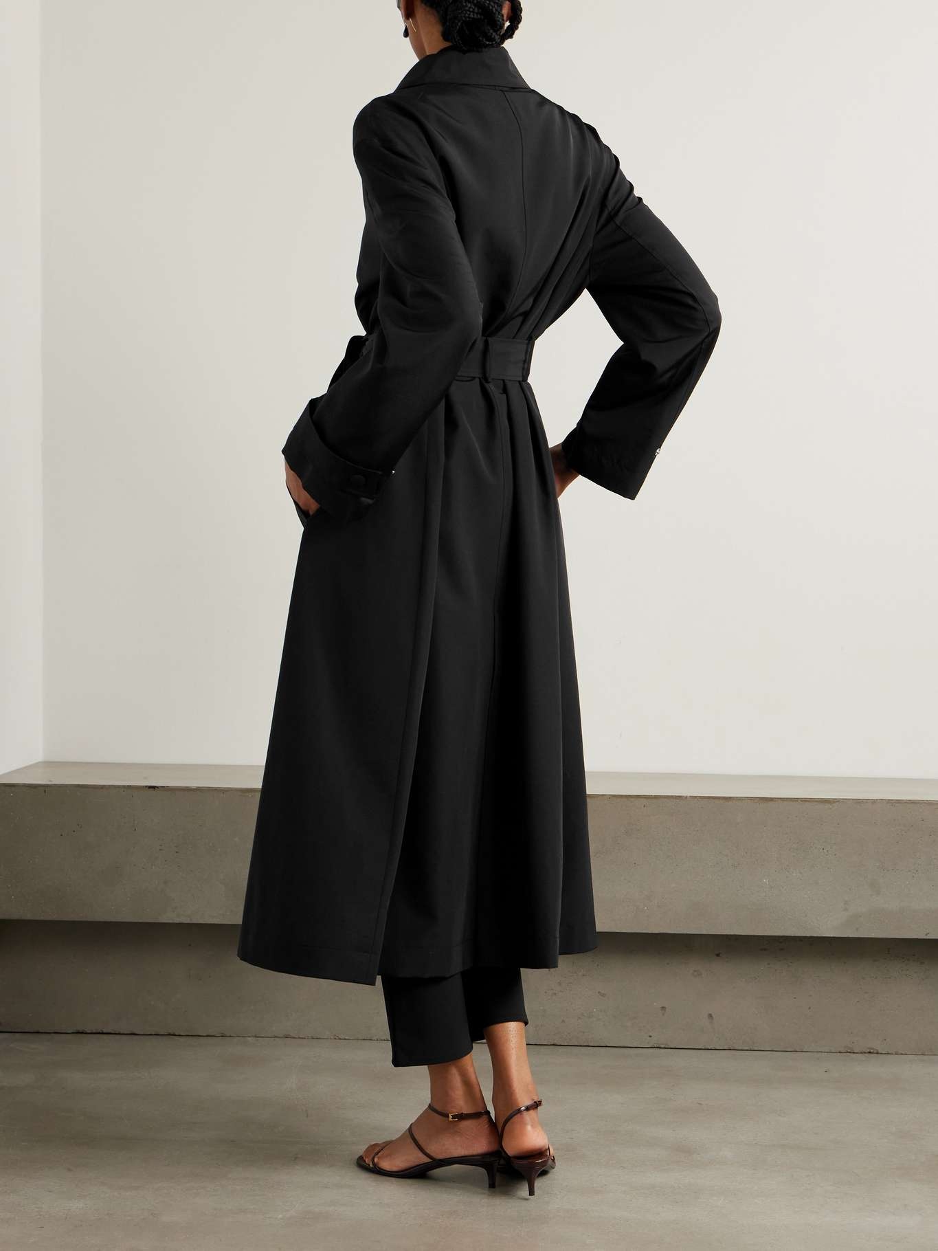 Belted wool-blend shell coat Black - 3