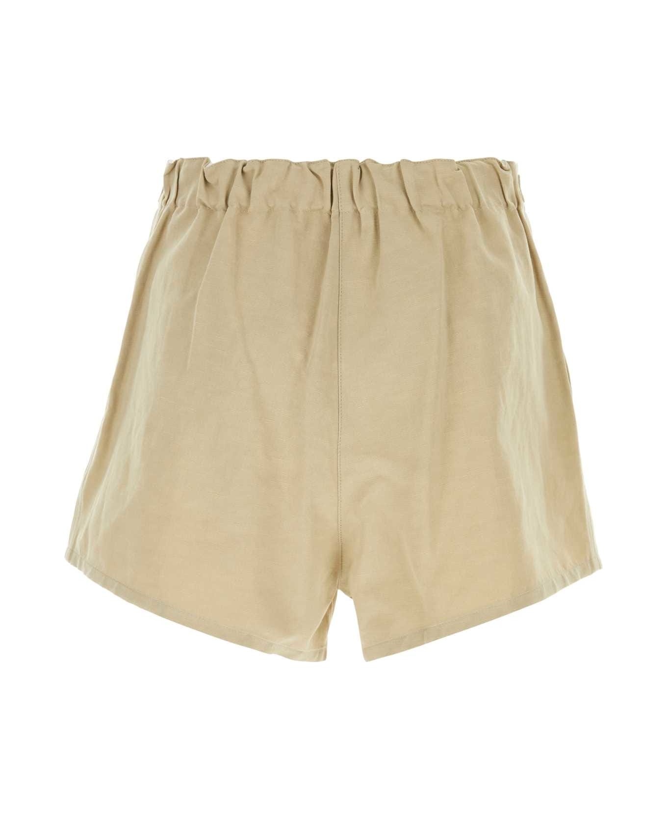 Beige Cotton Blend Shorts - 2