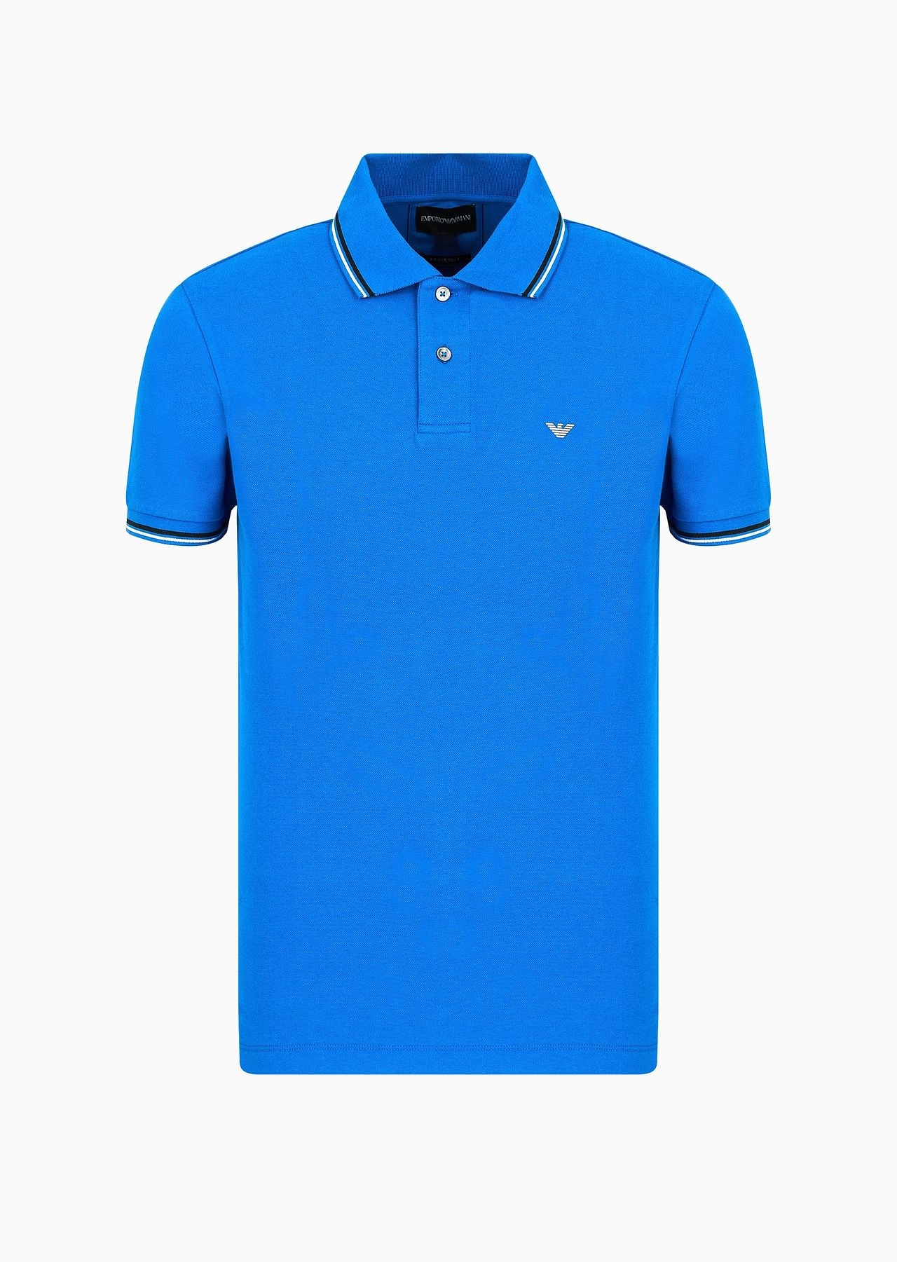 Slim-fit stretch piqué polo shirt with micro eagle - 1