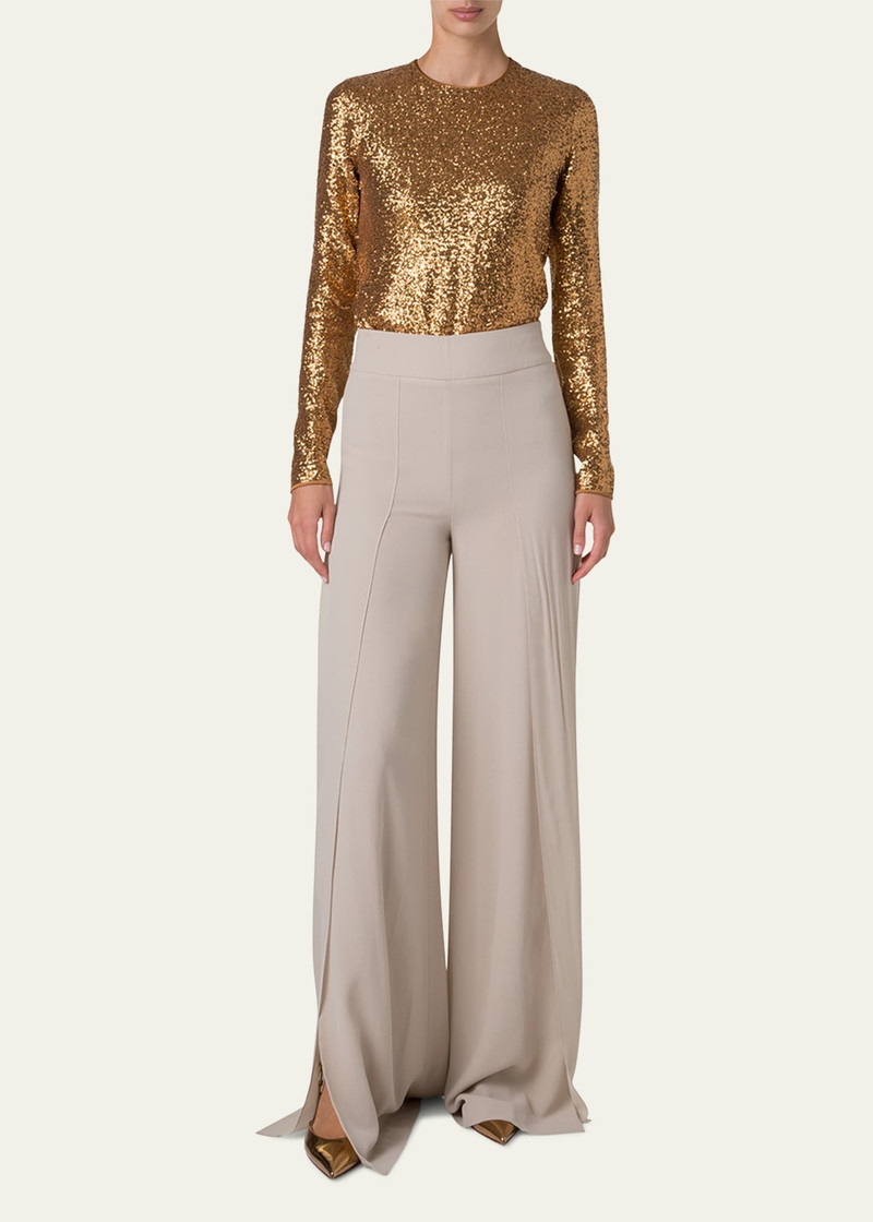 AKRIS Fellia Silk Georgette Wide-Leg Slit Pants outlook