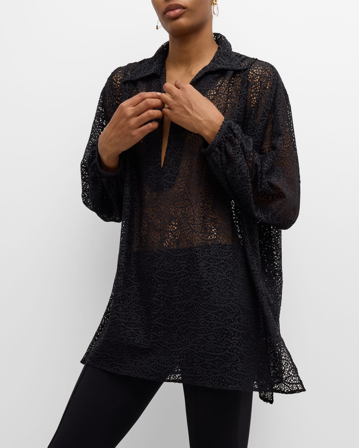 Nuancer Summer Long-Sleeve Collared Lace Blouse - 7