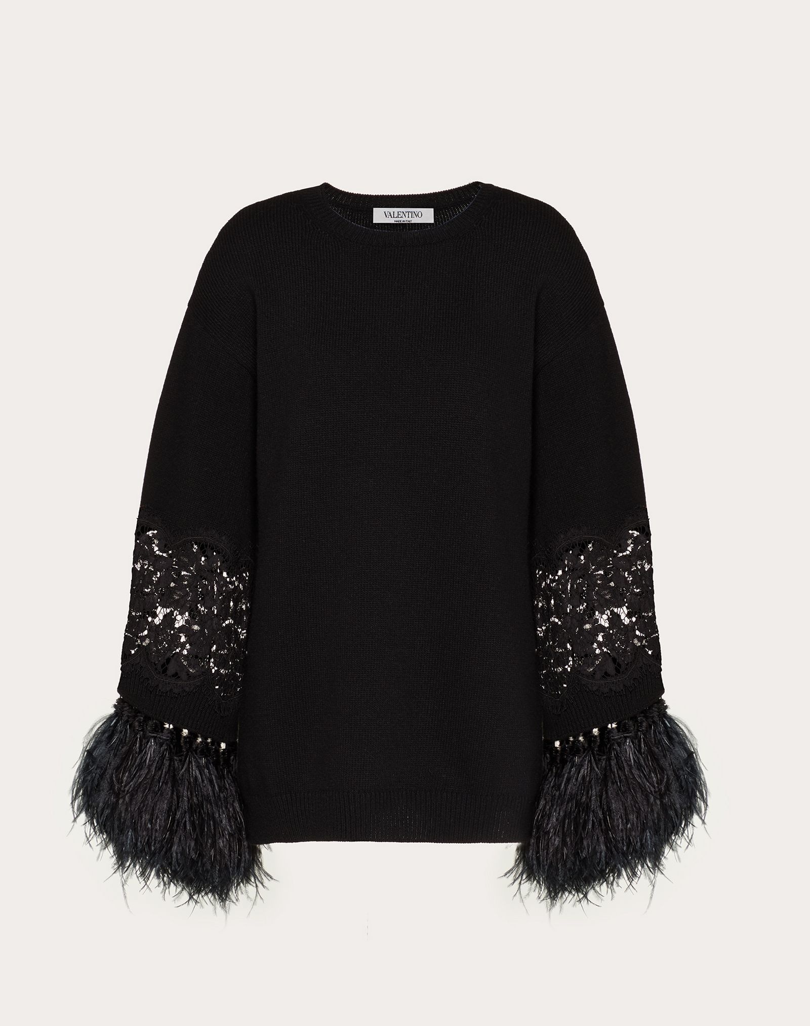 Wool Cashmere Sweater with Feathers - 1